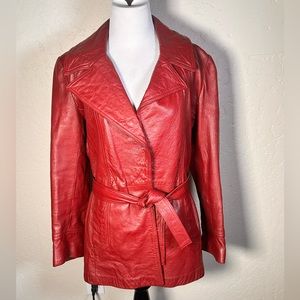 LA VAY LIMITED BURGANDY RED LEATHER JACKET size Small made in San Diego CA